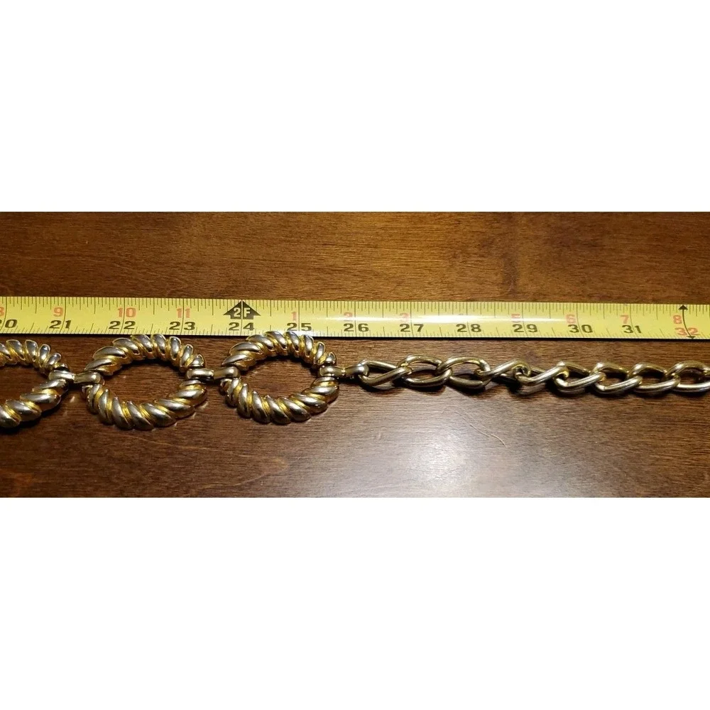 Vintage Womens Waist Belt Chunky Gold & Silver Tone Metal Ribbed Oval Link Chain